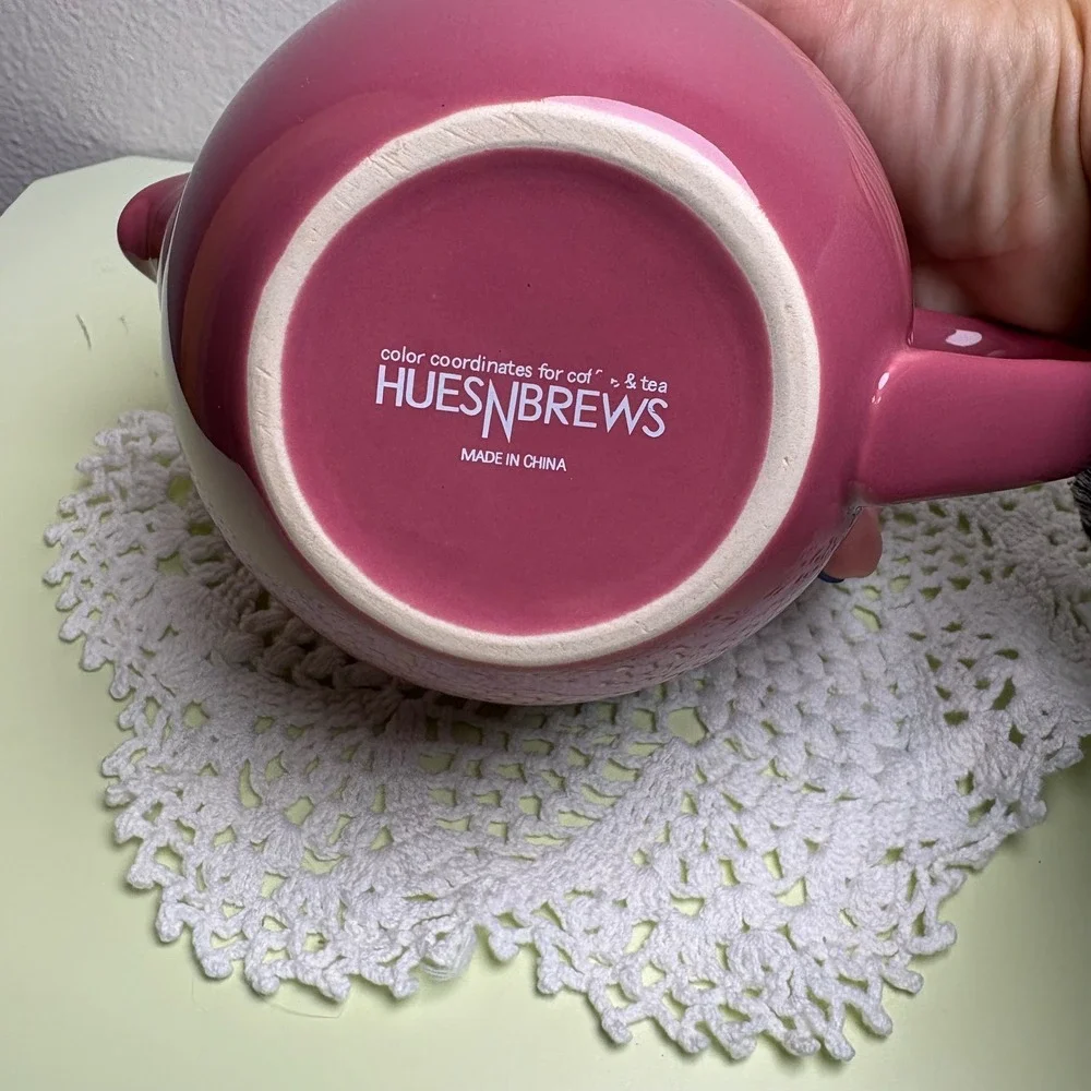 HuesNBrews Pink Personal Teapot Modern Minimalist Ceramic Stainless Steel
